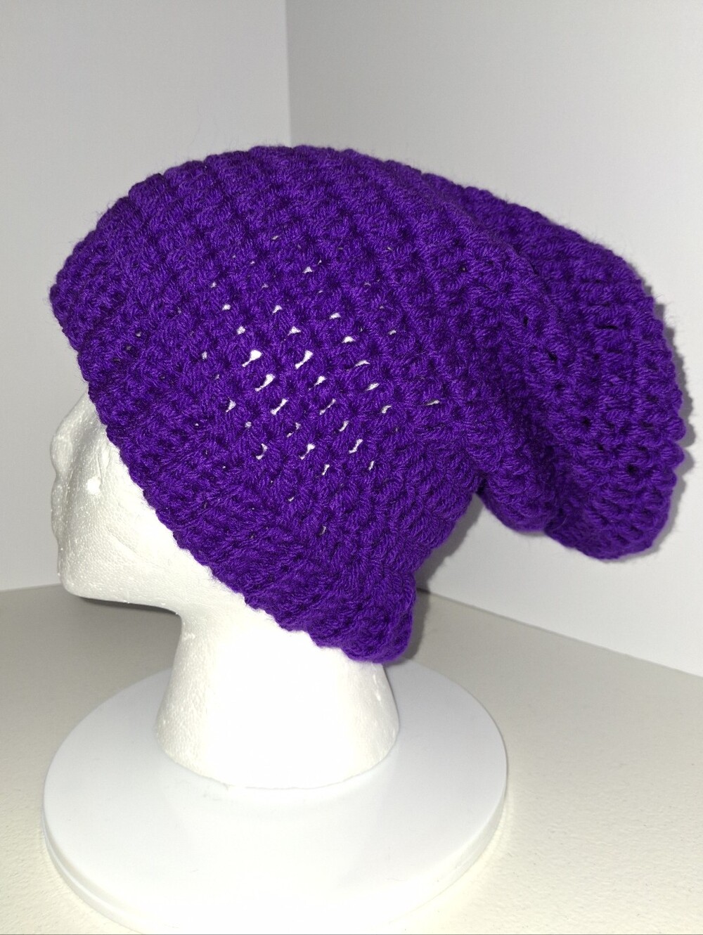Beanie Slouchy Cap XL Purple Amethyst Crocheted Handmade.